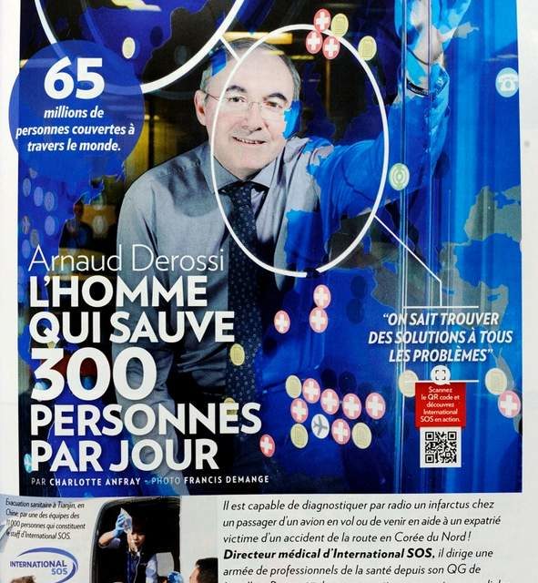 Arnaud Derossi, L’homme qui sauve 300 personnes par jour. Paris Match du 24 au 30 mars 2016. (2 pages).