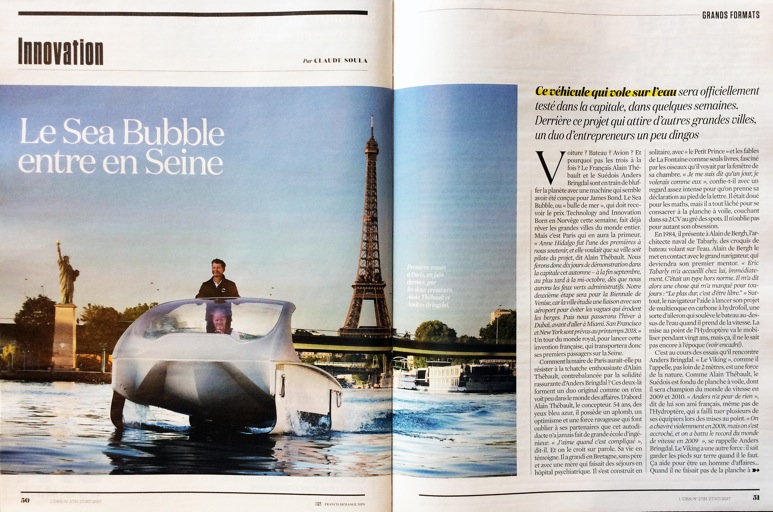 Le Sea Bubble entre en Seine (4 pages) : Magazine L’OBS du 21 au 27 juillet 2017